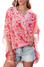 Load image into Gallery viewer, Pink Boho Floral V Neck Kimono Style Blouse
