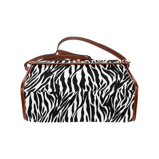 Ti Amo I love you - Exclusive Brand  - Black & White - Zebra  - Waterproof Canvas Bag-Brown Straps