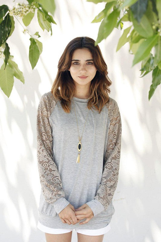 Lace Raglan Sleeve Pull Over