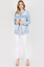 Load image into Gallery viewer, American Bazi Letter Patched Distressed Denim Jacket
