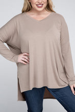 Load image into Gallery viewer, Plus Dolman Sleeve V-Neck Side Slit Hi-Low Hem Top
