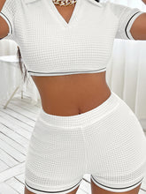 Load image into Gallery viewer, Waffle-Knit Collared Neck Cropped Top and Shorts Set
