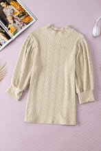 Load image into Gallery viewer, Apricot Vintage Textured Puff Sleeve Mock Neck Top
