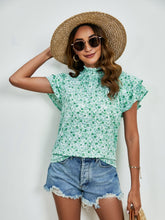 Load image into Gallery viewer, Ditsy Floral Mock Neck Flounce Sleeve Blouse
