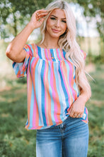 Load image into Gallery viewer, Multicolored Stripe Flutter Sleeve Blouse
