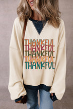 Load image into Gallery viewer, White THANKFUL Graphic Colorblock Edge Oversized Thanksgiving Sweatshirt
