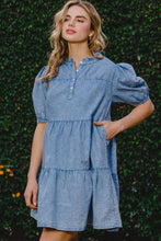 Load image into Gallery viewer, ODDI Washed Tiered Mini Denim Dress
