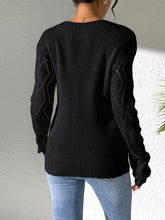 Load image into Gallery viewer, Openwork V-Neck Long Sleeve Sweater
