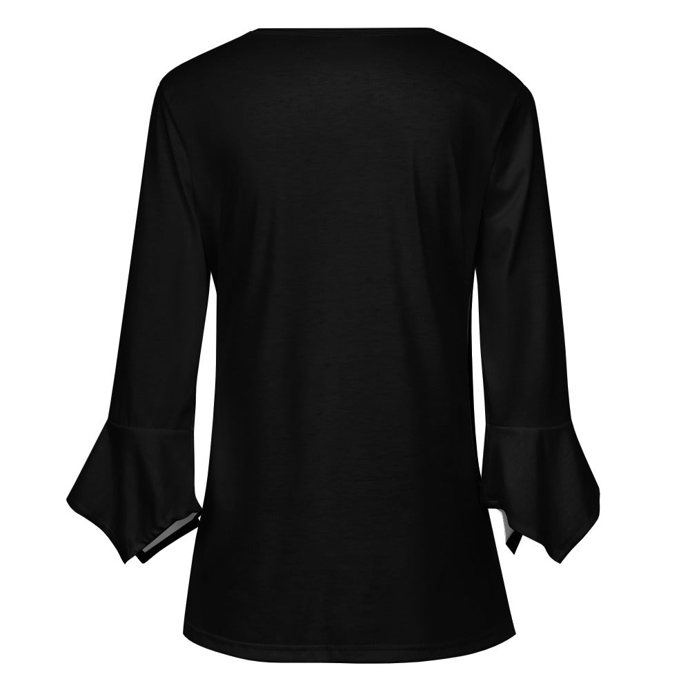 Ti Amo I love you - Exclusive Brand - Black - Women's Ruffled Petal Sleeve Top - Sizes S-5XL