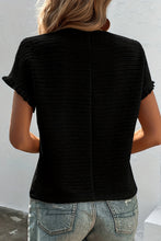 Load image into Gallery viewer, Black Solid Textured Ruffled Short Sleeve Blouse
