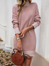 Load image into Gallery viewer, Striped Mock Neck Long Sleeve Sweater Dress
