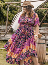 Load image into Gallery viewer, Plus Size Printed V-Neck Flutter Sleeve Midi Dress
