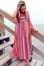 Load image into Gallery viewer, Multicolor Striped Thin Straps Smocked Back Boho Maxi Dress
