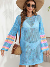 Load image into Gallery viewer, Openwork Contrast Long Sleeve Cover-Up
