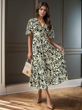 Load image into Gallery viewer, Printed Surplice Half Sleeve Midi Dress
