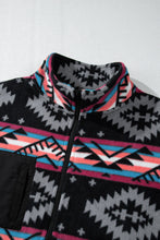 Load image into Gallery viewer, Black Aztec Printed Zip Up Collar Jacket
