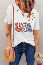 Load image into Gallery viewer, White Flower USA Graphic Distressed Tee
