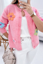 Load image into Gallery viewer, Pink Cute Knitted Floral Pattern Button Up Cardigan
