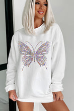 Load image into Gallery viewer, White Rhinestone Butterfly Graphic Crewneck Oversized Sweatshirt
