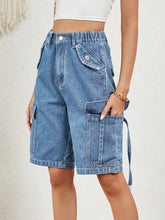 Load image into Gallery viewer, High Waist Denim Shorts with Pockets
