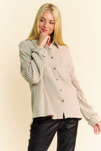 Load image into Gallery viewer, Davi &amp; Dani Crochet Sleeve Crinkled Texture Shirt
