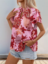 Load image into Gallery viewer, Ruffled Printed Round Neck Short Sleeve Blouse
