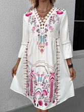 Load image into Gallery viewer, Lace Detail Printed Three-Quarter Sleeve Dress
