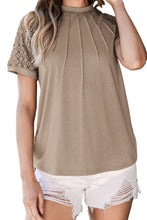 Load image into Gallery viewer, Pale Khaki Seamed Detail Contrast Lace Raglan Sleeve Tee
