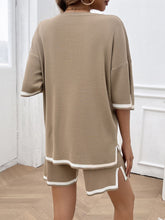 Load image into Gallery viewer, Contrast Trim Round Neck Top and Shorts Set
