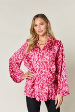 Load image into Gallery viewer, Double Take Full Size Printed Ruffle Trim Balloon Sleeve Shirt
