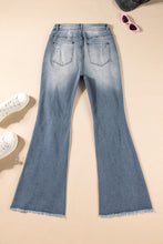 Load image into Gallery viewer, Dusk Blue Vintage Light Wash Ripped Raw Edge Flare Jeans
