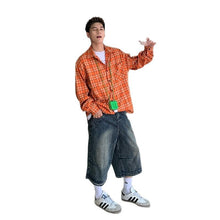 Load image into Gallery viewer, Mens Retro Design Long Sleeve Lining Loose Casual Orange Plaid Shirt
