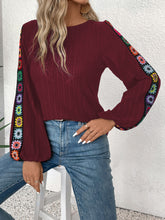 Load image into Gallery viewer, Embroidered Round Neck Long Sleeve Blouse
