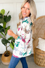 Load image into Gallery viewer, White Colorful Tiger Print Ruffled Lantern Sleeve Blouse
