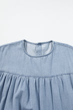 Load image into Gallery viewer, Beau Blue Ruffle Short Sleeve Tiered A-line Denim Dress
