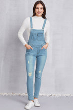 Load image into Gallery viewer, Distressed Washed Denim Overalls with Pockets
