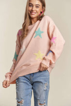 Load image into Gallery viewer, ADORA Stars Pattern Round Neck Drop Shoulder Sweater

