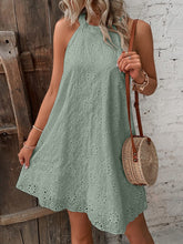 Load image into Gallery viewer, Eyelet Grecian Neck Mini Dress
