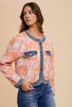 Load image into Gallery viewer, Annie Wear Floral Jacquard Denim Contrast Button Down Jacket
