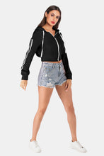 Load image into Gallery viewer, Side Stripe Drawstring Cropped Hooded Jacket
