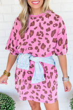 Load image into Gallery viewer, Pink Leopard Mineral Wash Side Pocket Shift Mini Dress
