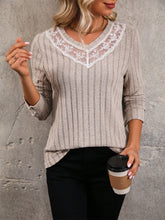 Load image into Gallery viewer, Lace Detail V-Neck Long Sleeve T-Shirt
