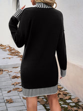 Load image into Gallery viewer, Striped Mock Neck Long Sleeve Sweater Dress
