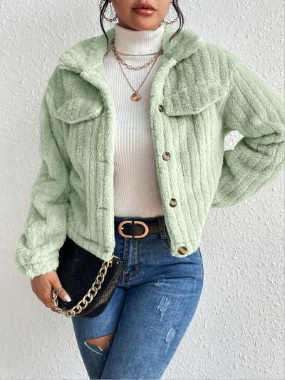 9 Colors - Fuzzy Button Up Collared Neck Jacket Ti Amo I love you