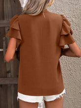 Load image into Gallery viewer, 9 Colors - Ruffled Notched Short Sleeve Blouse Ti Amo I love you
