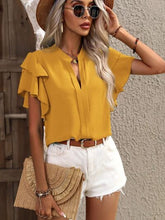 Load image into Gallery viewer, 9 Colors - Ruffled Notched Short Sleeve Blouse Ti Amo I love you
