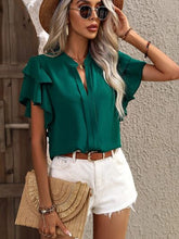 Load image into Gallery viewer, 9 Colors - Ruffled Notched Short Sleeve Blouse Ti Amo I love you
