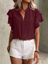 Load image into Gallery viewer, 9 Colors - Ruffled Notched Short Sleeve Blouse Ti Amo I love you
