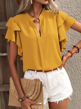 Load image into Gallery viewer, 9 Colors - Ruffled Notched Short Sleeve Blouse Ti Amo I love you
