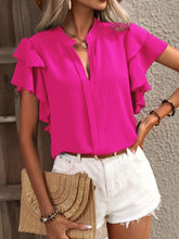 Load image into Gallery viewer, 9 Colors - Ruffled Notched Short Sleeve Blouse Ti Amo I love you
